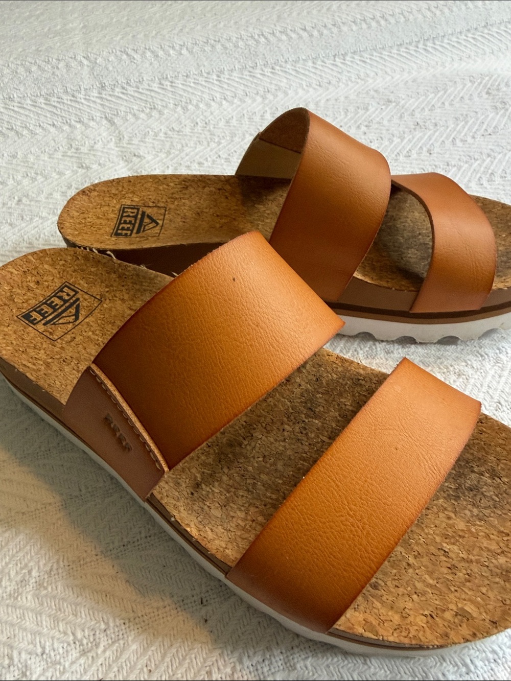 Reef Women's Cognac Double-Strap Cork Slide Sandals